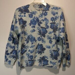 Bartolini- Made in Italy Mohair Alpaca Blend Blue Cream Floral Sweater- Size M